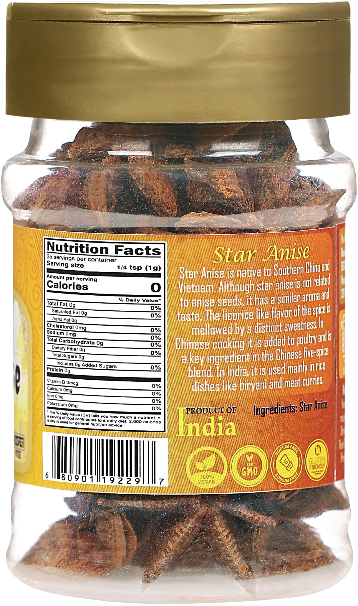 Rani Star Anise Seeds, Whole Pods (Badian Khatai) Spice 1.25Oz (35G) Pet Jar ~ All Natural | Gluten Friendly | Non-Gmo | Kosher | Vegan | Indian Origin