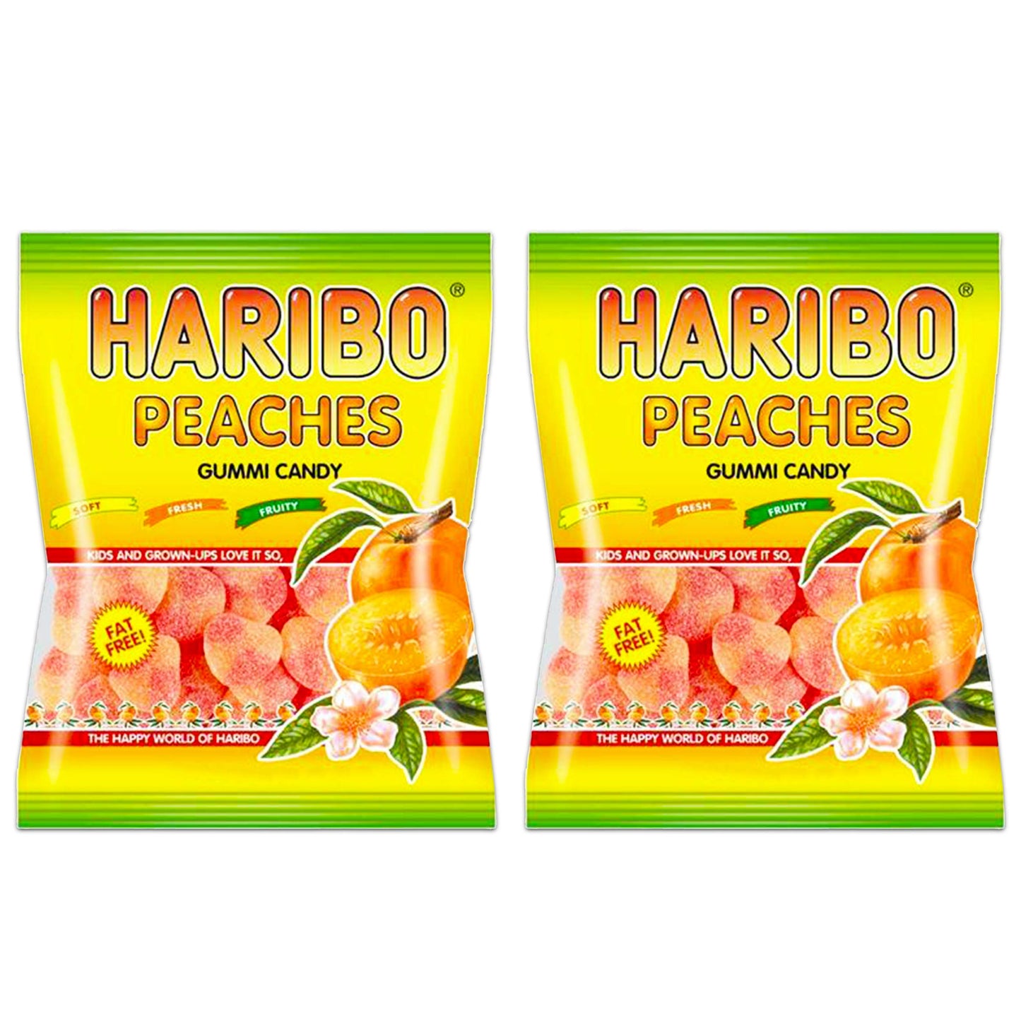 Haribo Peaches Gummi Candy 4 Oz Bag (2 Bags 8 Oz Total)