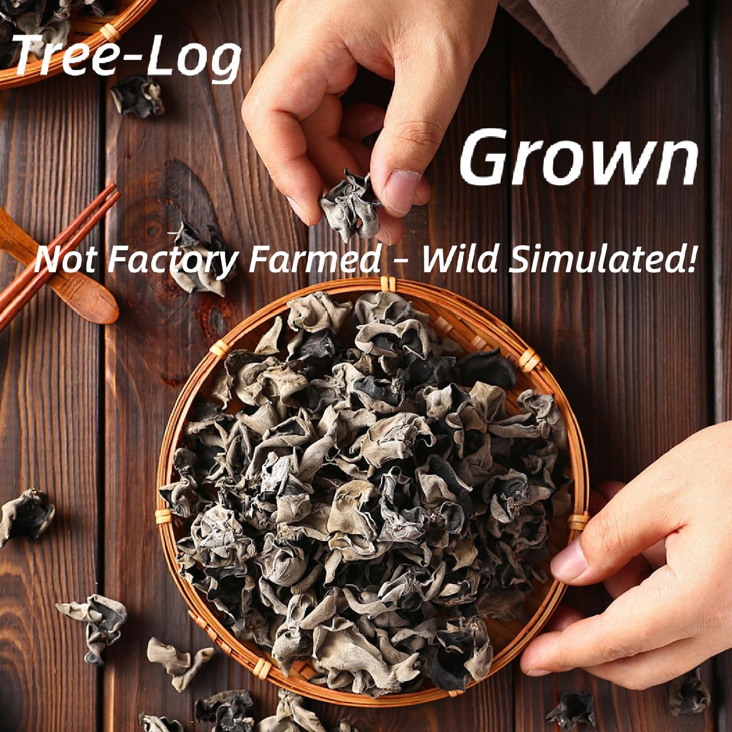 SYZJMWDY Dried Black Fungus Wood Ear Mushrooms, Gluten-Free, 150g/5.29oz, Chewy Texture for Soups, Stir-Fries, and Salads