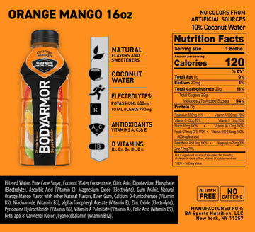 BODYARMOR Sports Drink Sports Beverage, Orange Mango, Coconut Water Hydration, Natural Flavors With Vitamins, Potassium-Packed E