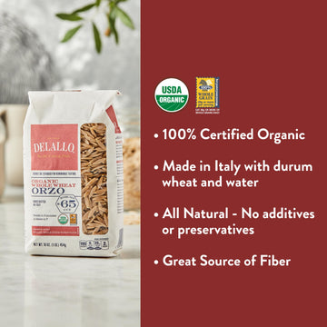 DeLallo Organic Whole Wheat Orzo Pasta, 16 oz (Pack of 2), Model TS0417-A700ML-M1868