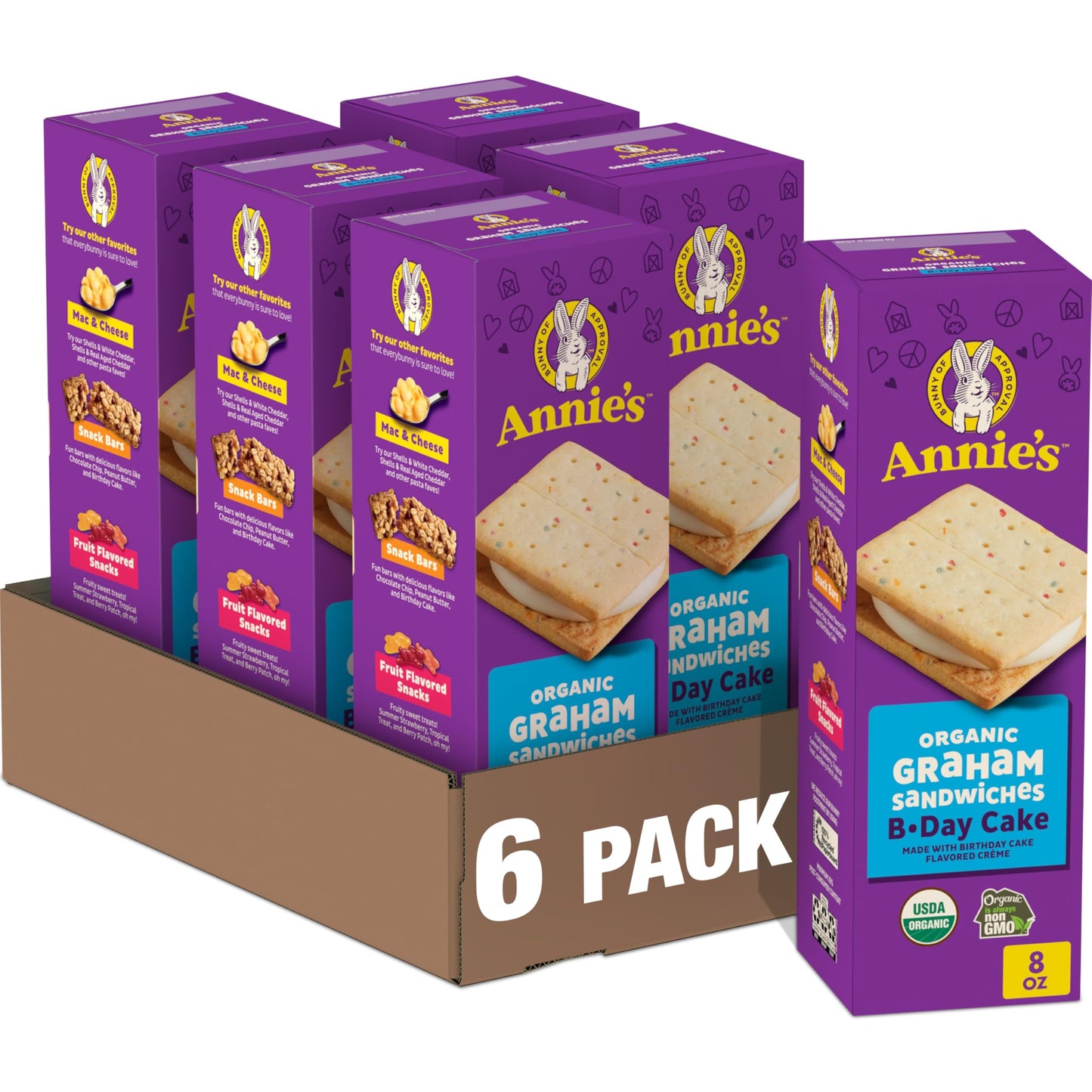 AnnieS Organic Graham Sandwich Cookies Birthday Cake 12 Cookies 8 Oz. (Pack Of 6)