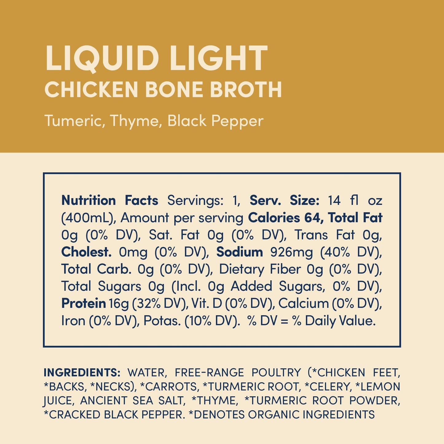 FOND Regenerative Pasture-Raised Chicken Bone Broth Infused with Organic Turmeric & Black Pepper - Slow-Simmered Chicken Broth f