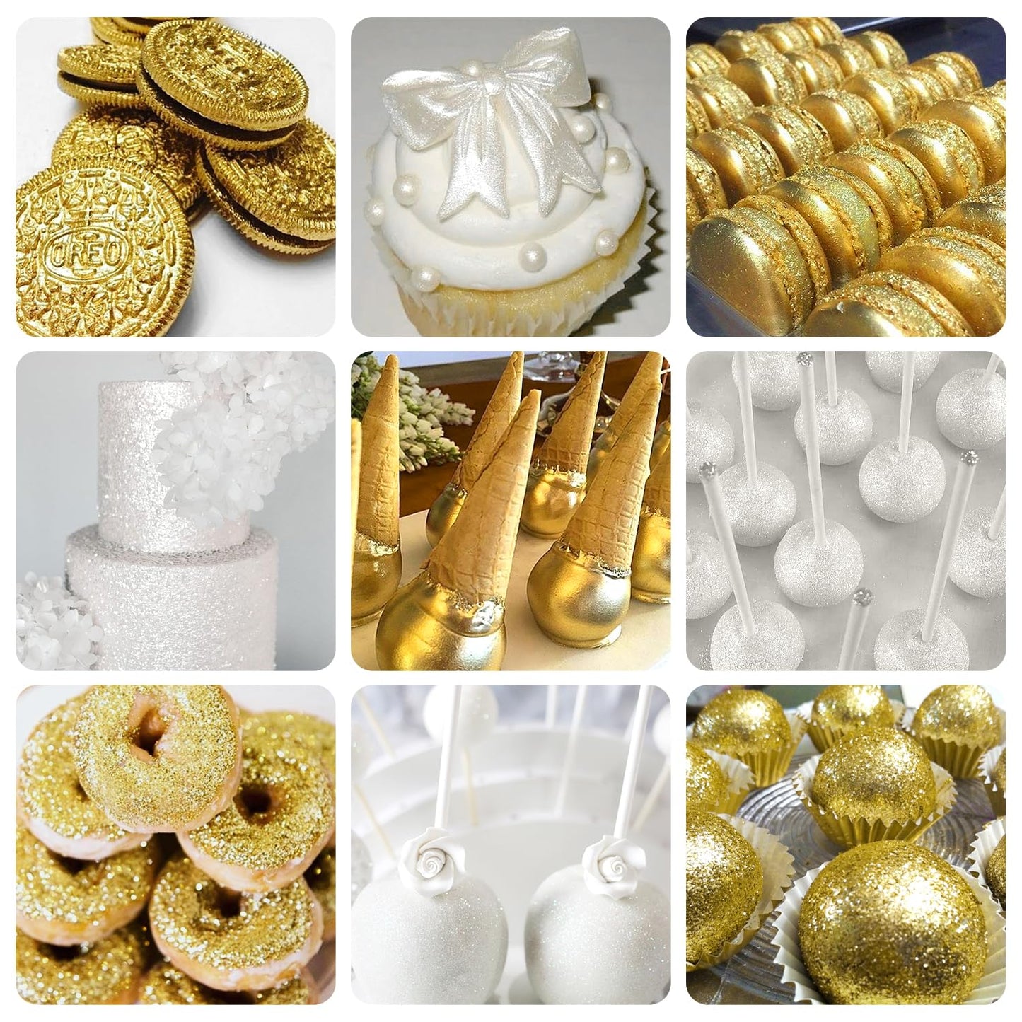 Pandalab Edible Glitter Spray - Food Grade Luster Dust for Drinks & Desserts, 0.35oz, Gold & White