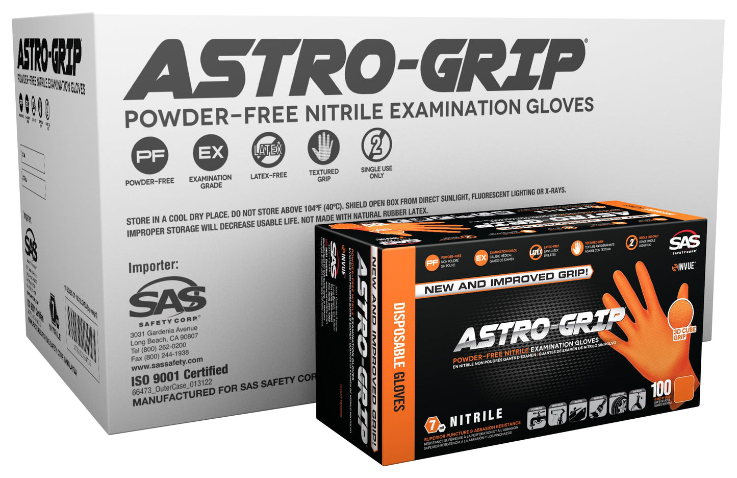 Sas Safety 66575 Nitrile Astro Grip Powder-Free Disposable Glove, Xx-Large (Pack Of 1000), Orange