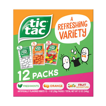 Tic Tac Flavor Variety Pack, 12 Count, On-The-Go Refreshment, Stocking Stuffers, 1 Oz Each