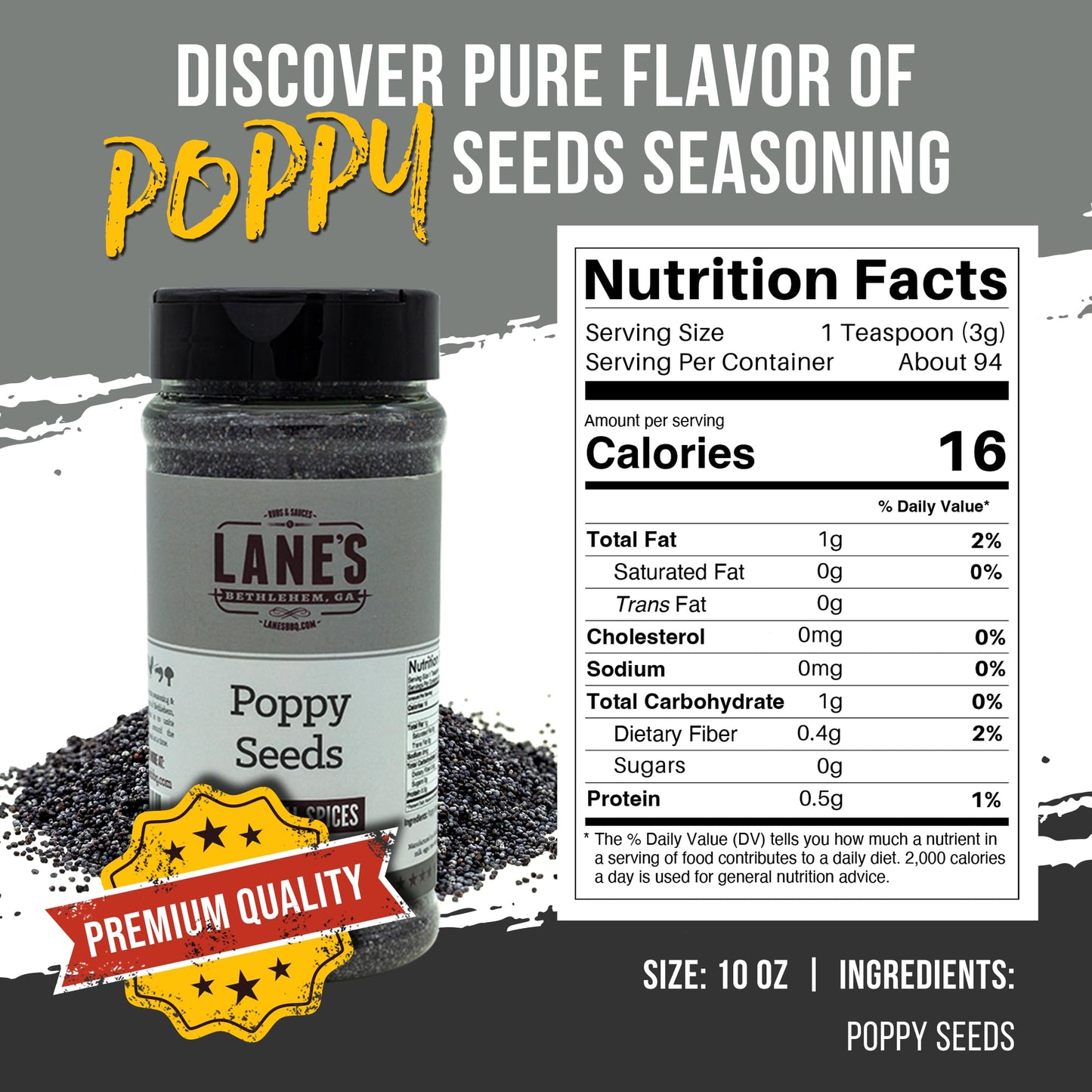 Lane'S Black Poppy Seeds, All-Natural Poppy Seeds For Baking & Cooking, Add Flavor To Bread, Cakes, Muffins & Pastries, Made In