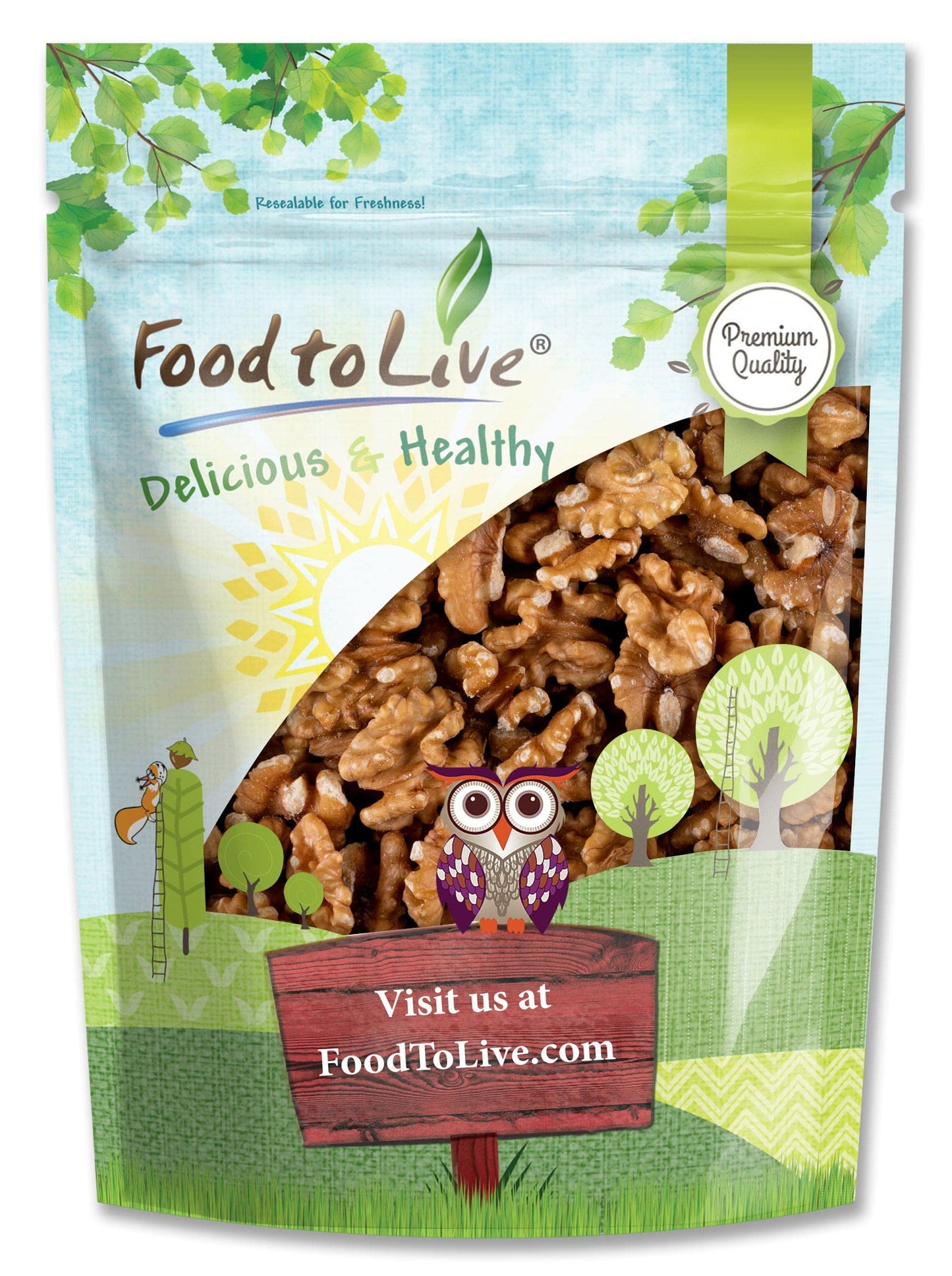 Food to Live - California Walnuts, 2.5 Pounds Halves & Pieces, Raw, Unsalted, Shelled, Kosher, Vegan, Sirtfood, Bulk. Rich in Om
