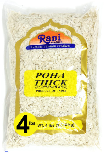 Rani Poha (Powa) Thick Medium-Cut (Flattened Rice) 64Oz (4Lbs) 1.81Kg ~ All Natural, Salt-Free | Vegan | Kosher | No Colors | Gluten Friendly | Indian Origin