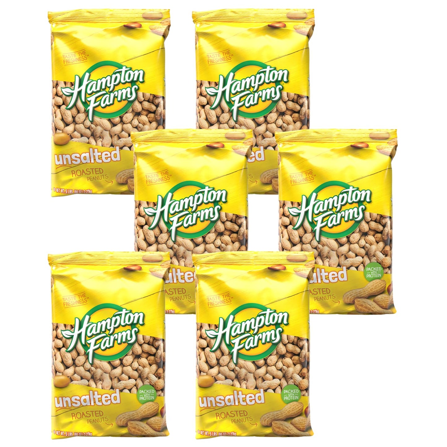 Hampton Farms - Usa Grown All-Natural - Fancy Roasted In-Shell Unsalted Peanuts - 5 Lb. Bags - 6 Pack