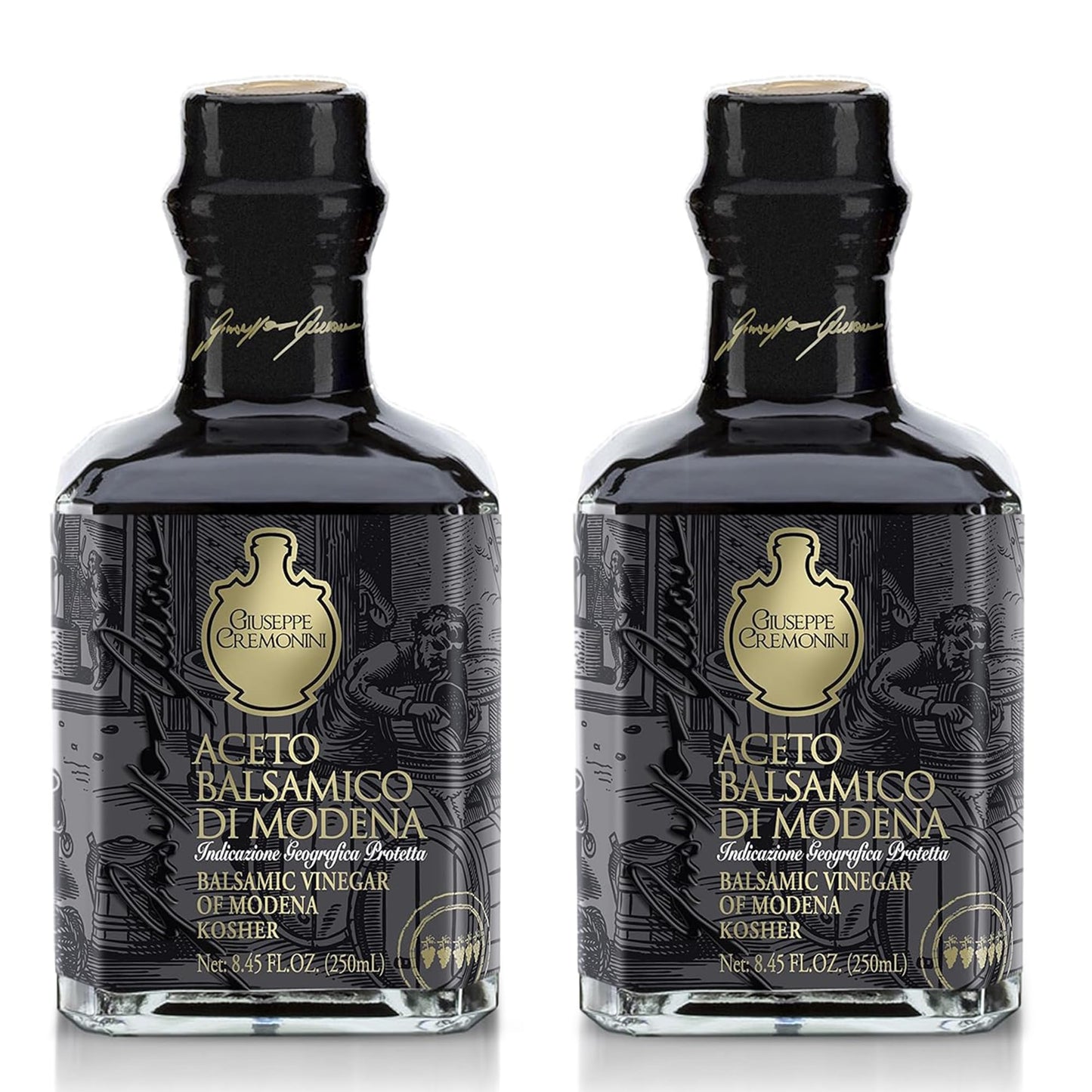 Giuseppe Cremonini Ou Kosher Balsamic Vinegar Di Modena Igp Certified Consortium Certified Oak Aged 3 Levels Of Density Caramel Free Cooked Grape Must And Beverage-Inspired Vinegar Only (5 Grape 2 Pack)