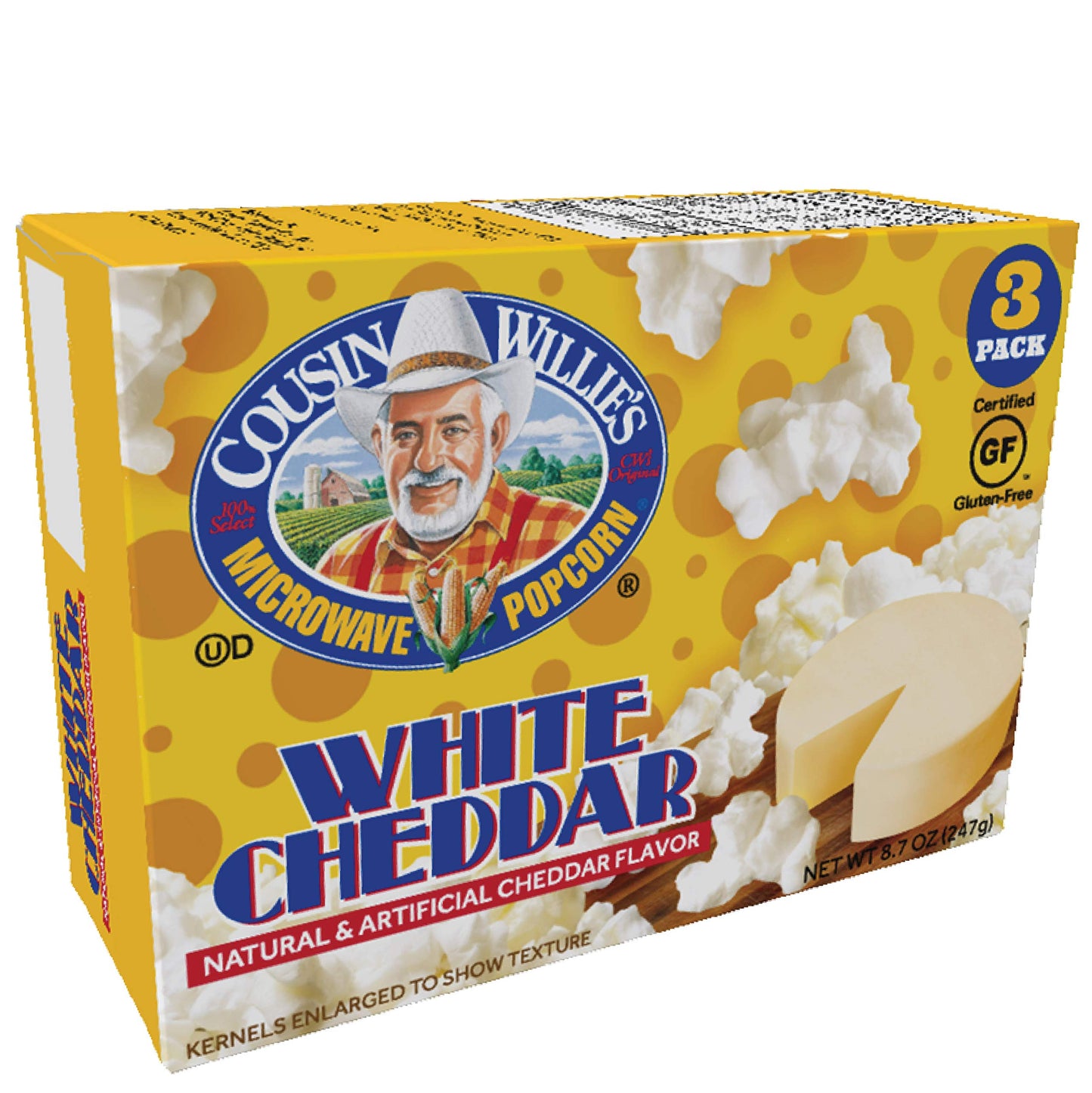 Cousin Willies White Cheddar Popcorn, Cholesterol Free, 8.7oz (3 Pack) - Made in the USA