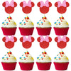 Arthsdite 24Pcs Mouse Inspired Cupcake Toppers with Pink Bow Red Glitter Mouse Cake Decorations for Baby Shower Wedding Kids Bir