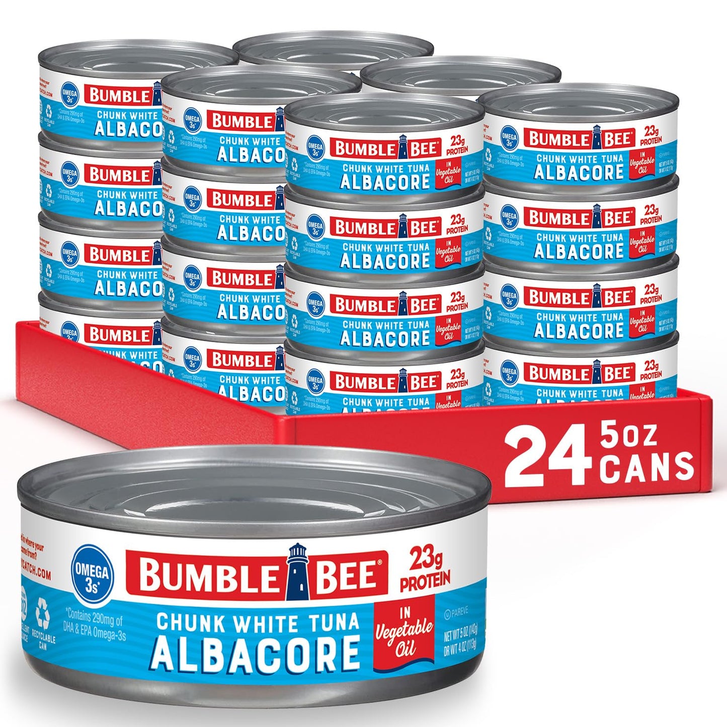 Bumble Bee Chunk White Albacore Tuna in Oil, 5 oz Can (Pack of 24) - Wild Caught Tuna - 23g Protein per Serving, High in Omega-3