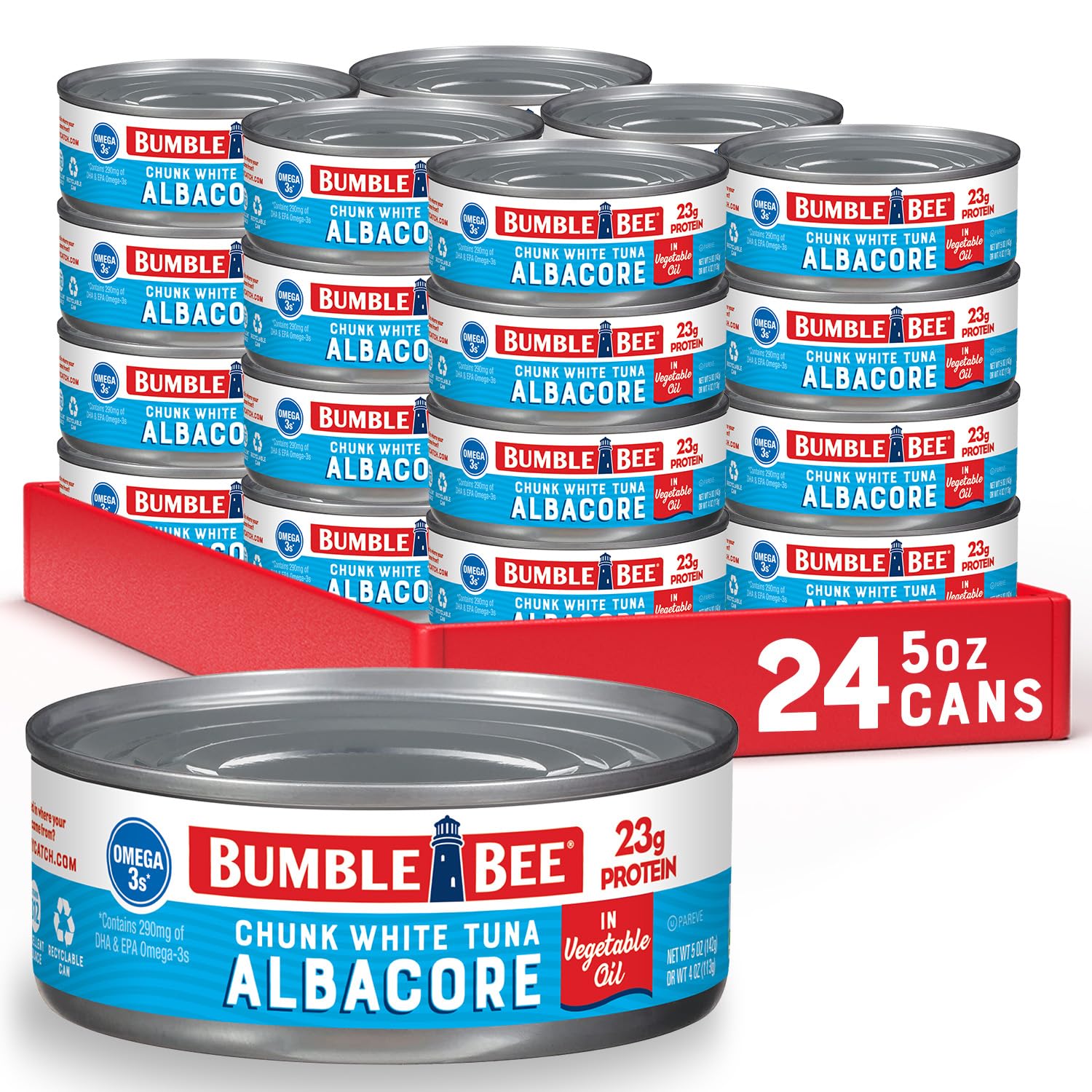 Bumble Bee Chunk White Albacore Tuna in Oil, 5 oz Can (Pack of 24) - Wild Caught Tuna - 23g Protein per Serving, High in Omega-3