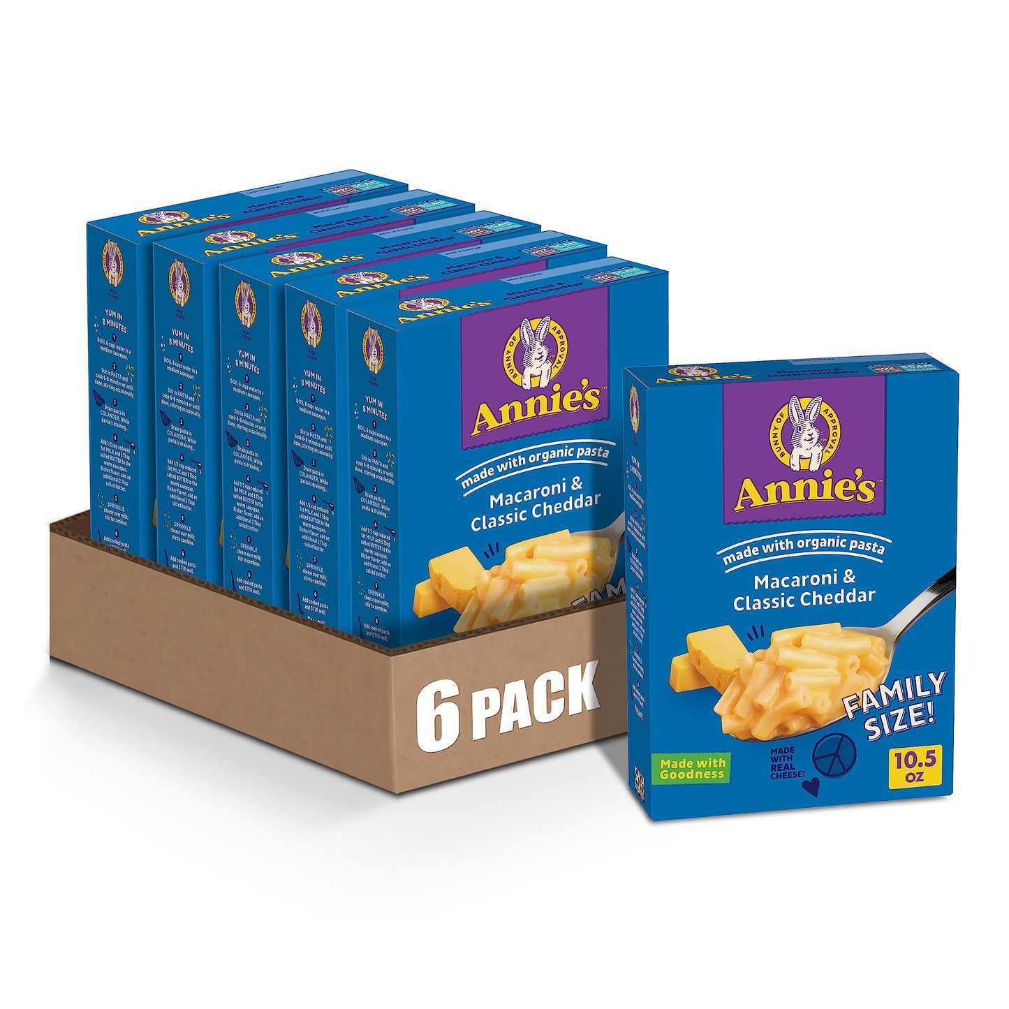 Annie s Macaroni and Cheese, Classic Cheddar, Made with Organic Pasta, Family Size, 10.5 oz (Pack of 6)