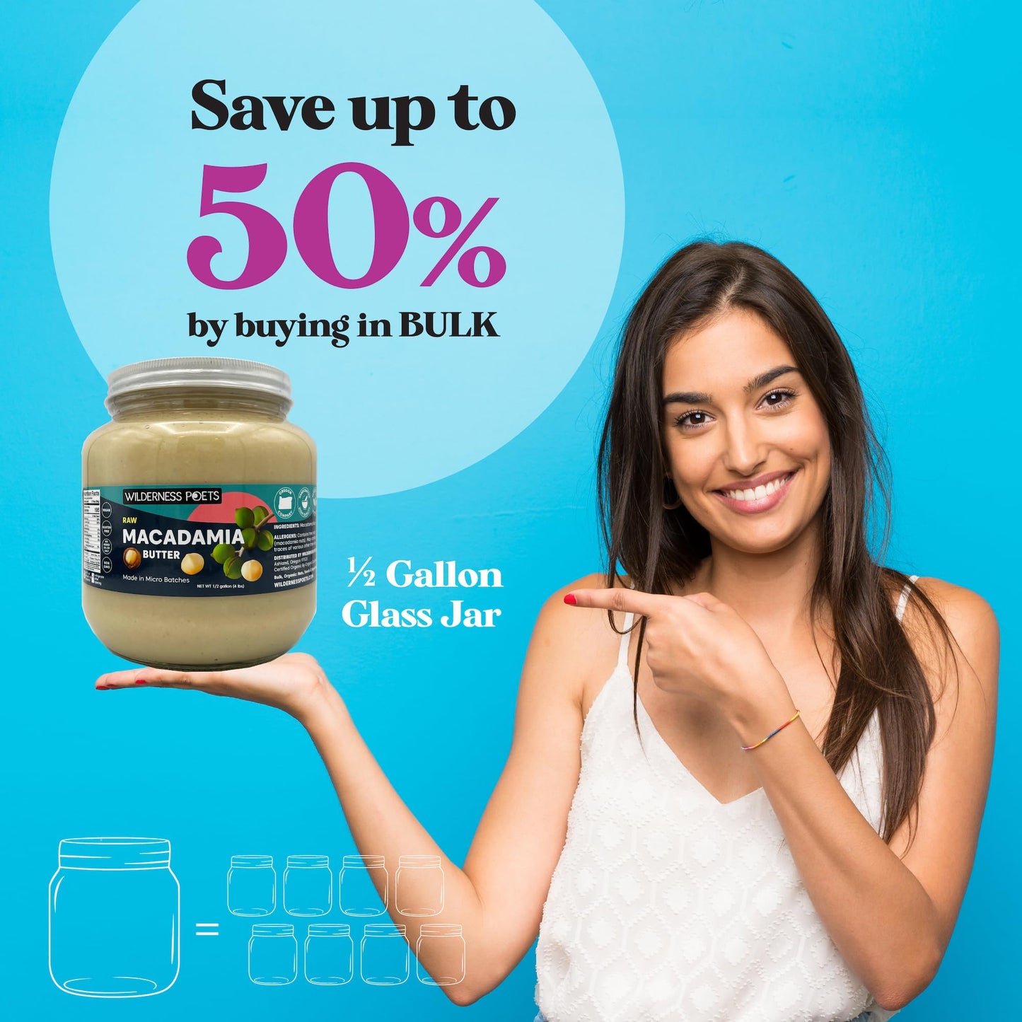 Wilderness Poets, Raw Macadamia Nut Butter - Keto, Vegan, No Salt (8 Ounce) - Glass Jar
