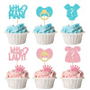 24Pcs Boy Or Girl Cupcake Toppers Glitter Gender Reveal Onesie Question Mark Cupcake Picks Little Man Or Little Lady Baby Shower