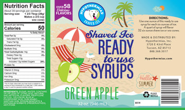 Hypothermias Shaved Ice & Snow Cone Syrup - Quart (32 Fl. Oz) - Green Apple - Made With Non-Gmo 100% Pure Cane Sugar, No Corn Sy