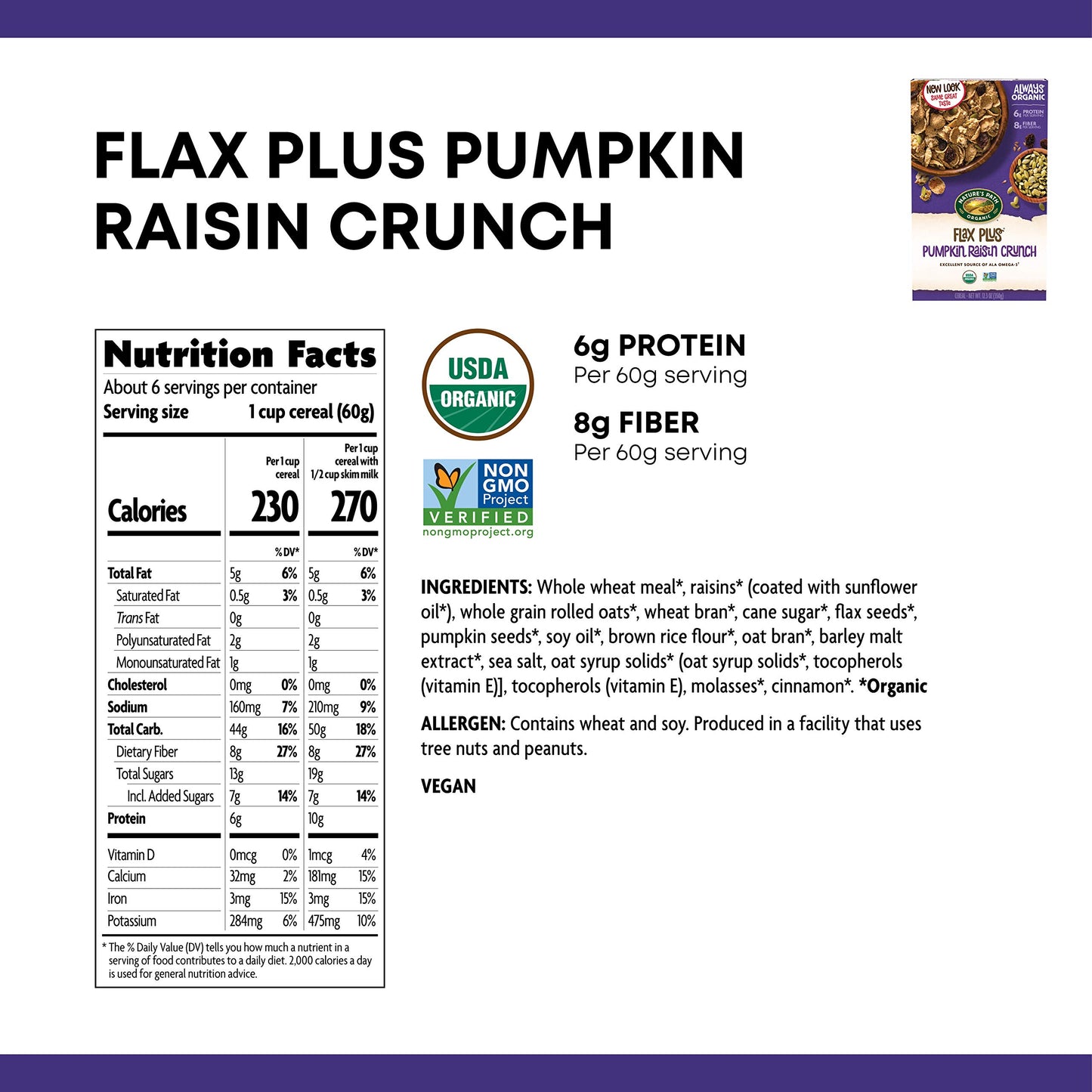 Nature s Path Organic Flax Plus Pumpkin Raisin Crunch Cereal, 12.3 oz (Pack of 12), Non-GMO