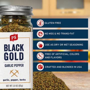 PS Seasoning Black Gold All-Purpose Garlic Pepper Seasoning, 3 Ounce