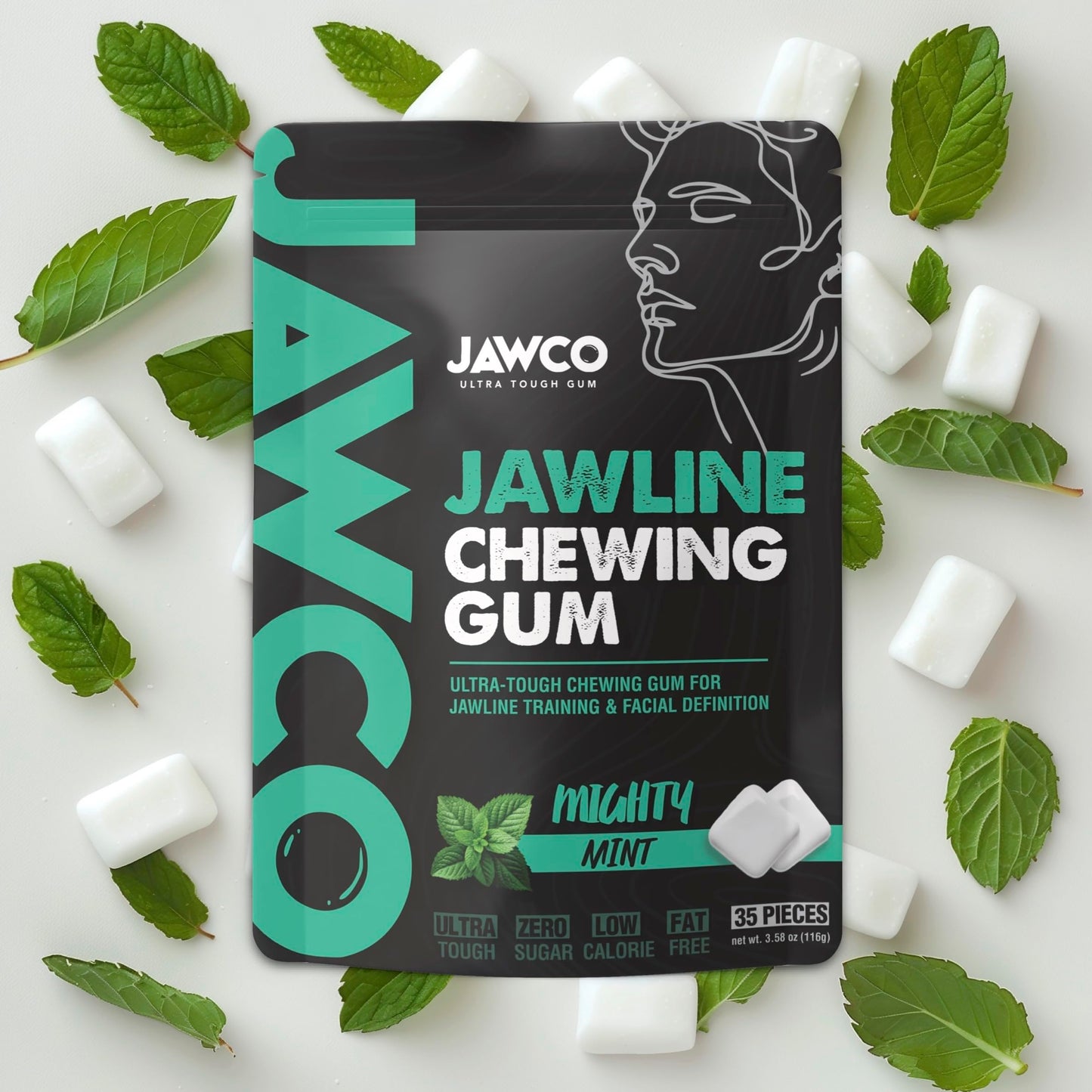 Jawcko Ultra-Tough Jawline Chewing Gum | Get A Stronger, Squarer Jawline | Mighty Mint Jaw Training Hard Gum | Chisel, Sculpt, Tone Your Jaw | 15X Hardness | Facial Fitness Mewing Gum | 40 Pieces/Pack