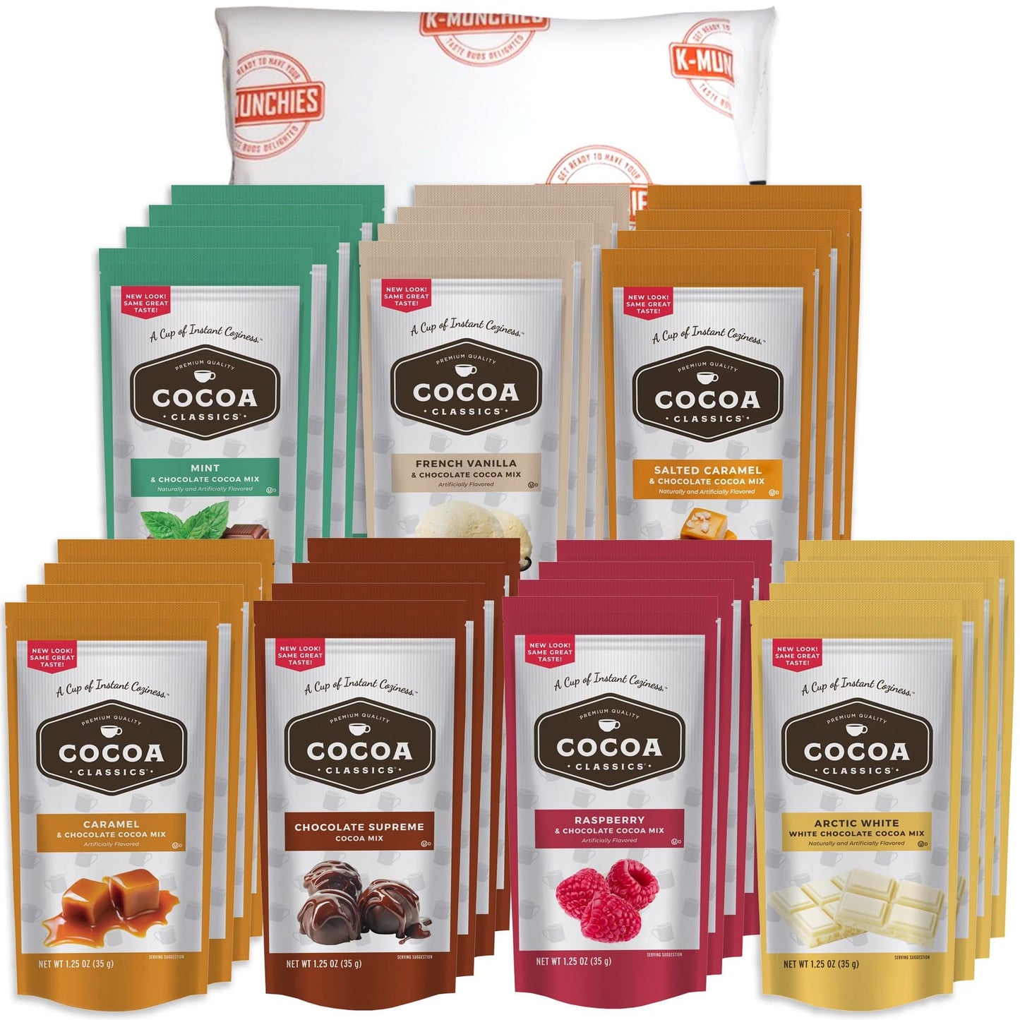 Cocoa Classics Hot Chocolate Mix - 28 (1.25 Oz) Assorted Hot Cocoa Packets - 7 New Classic Flavors - Rich Creamy Flavors - Gift Sets By K-Munchies