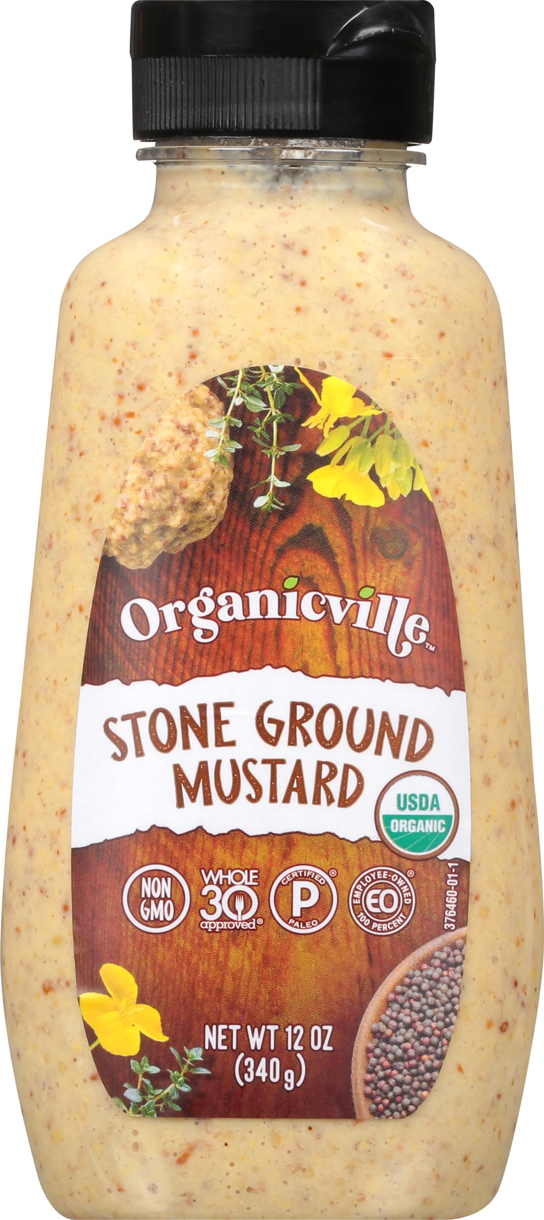 Organicville Stone Ground Mustard - Organic Mustard, 0g Added Sugar, Mustard Stone Ground Organic, Vegan, Gluten Free, USDA Orga
