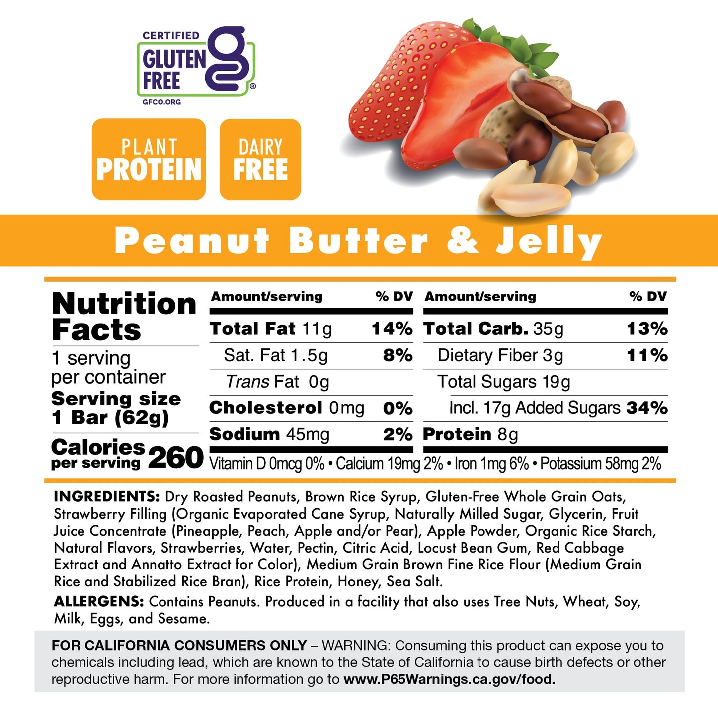 Bonk Breaker Real Food Energy Bar Gluten-Free, 8G Protein, Peanut Butter And Jelly Flavor, 62G Bar (12 Pack)