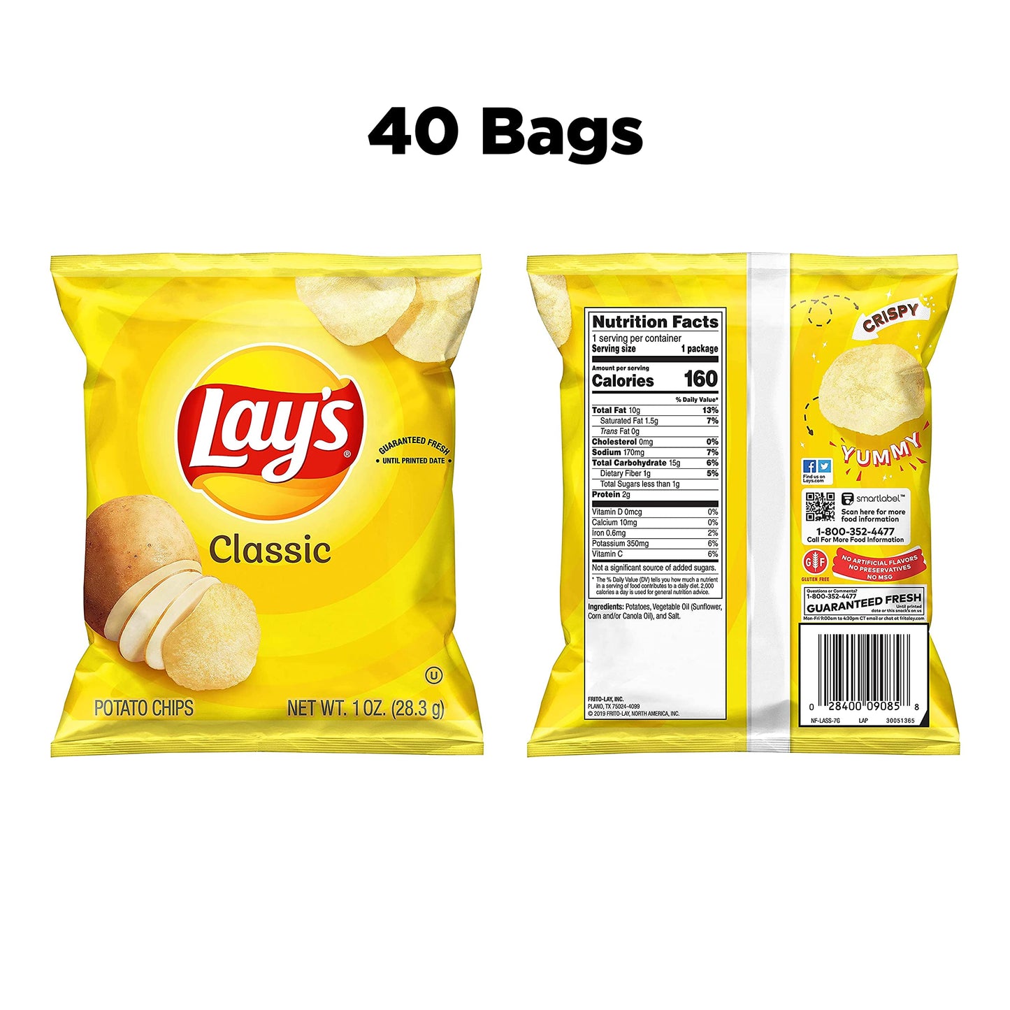Lay's Classic Potato Chips, 1 Ounce Bags, 40 Count - Perfect for Snacking, Parties, and Sharing!