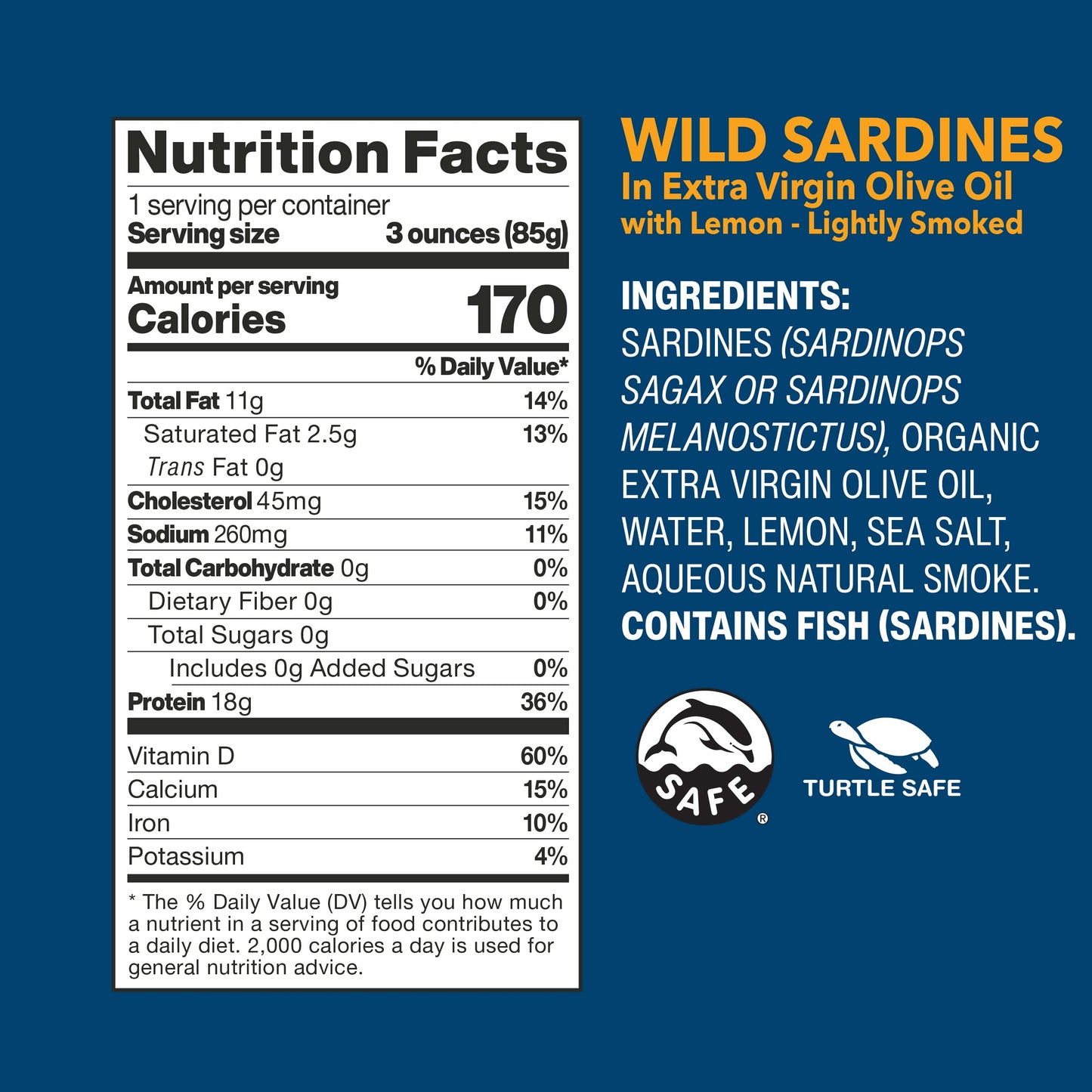 Wild Planet Wild Sardines In Extra Virgin Olive Oil With Lemon, Lightly Smoked, Tinned Fish, 4.4 Ounce (Pack Of 12)