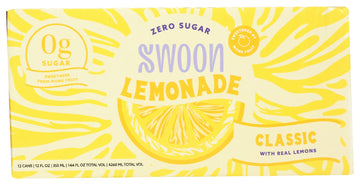 Swoon Classic Lemonade, Zero Sugar, Vegan, Gluten Free, Non-GMO, 12 oz, Pack of 12 - Low Calorie Refreshment