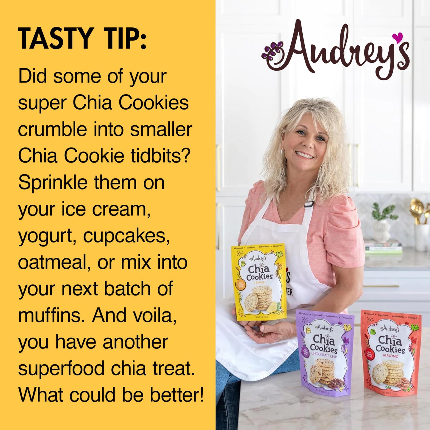 Audreys Chia Cookies - (Lemon, 4 Pack) - Natural, Antioxidants, Omega-3s, Non-GMO