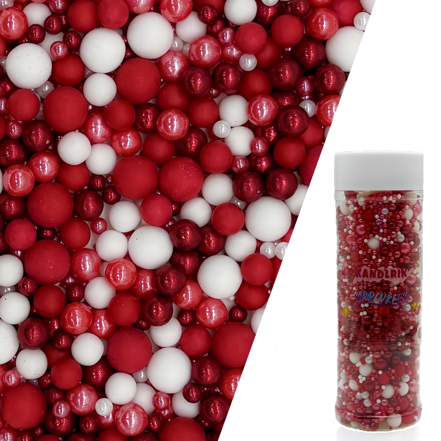 Edible Red Series & White Sugar Pearls Sprinkles Candy Mix Size Pearls Cake Decorations Cupcake Toppers Decorating Perfect for W