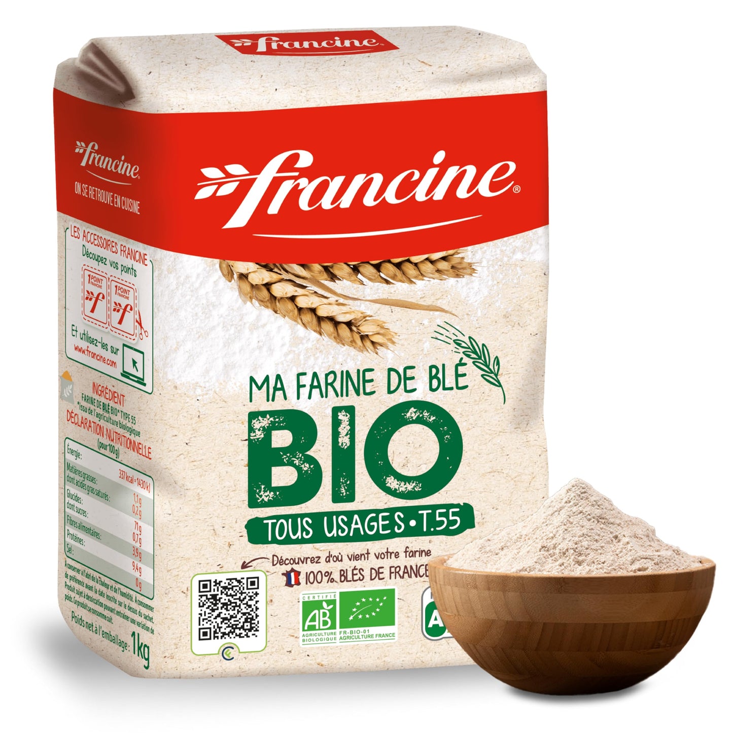 Francine Farine de Ble Bio - French All Purpose Organic Wheat Flour - 2.2 lbs (Pack of 2)