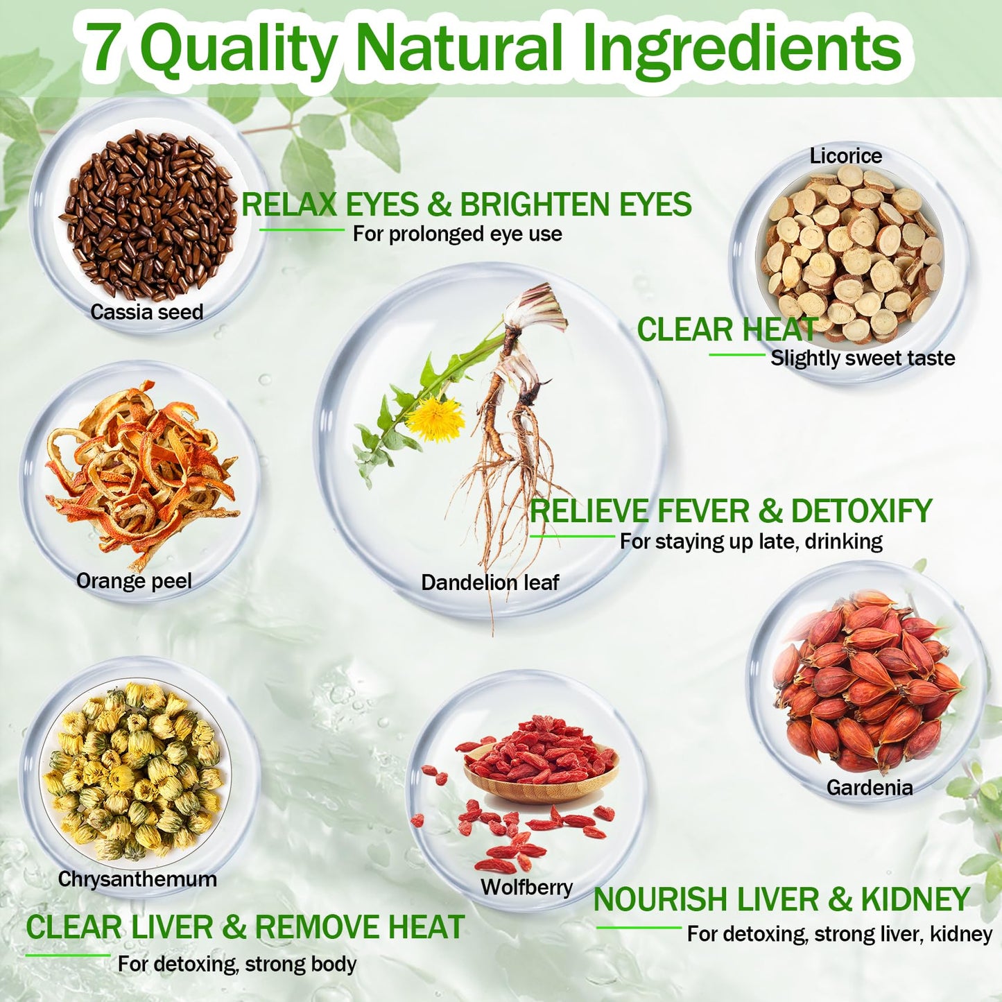 30Pcs Dandelion Wolfberry Tea, Goji Berry Chrysanthemum Cassia Seed, Seven Natural Herbal Ingredients, Kidney & Liver Health Org