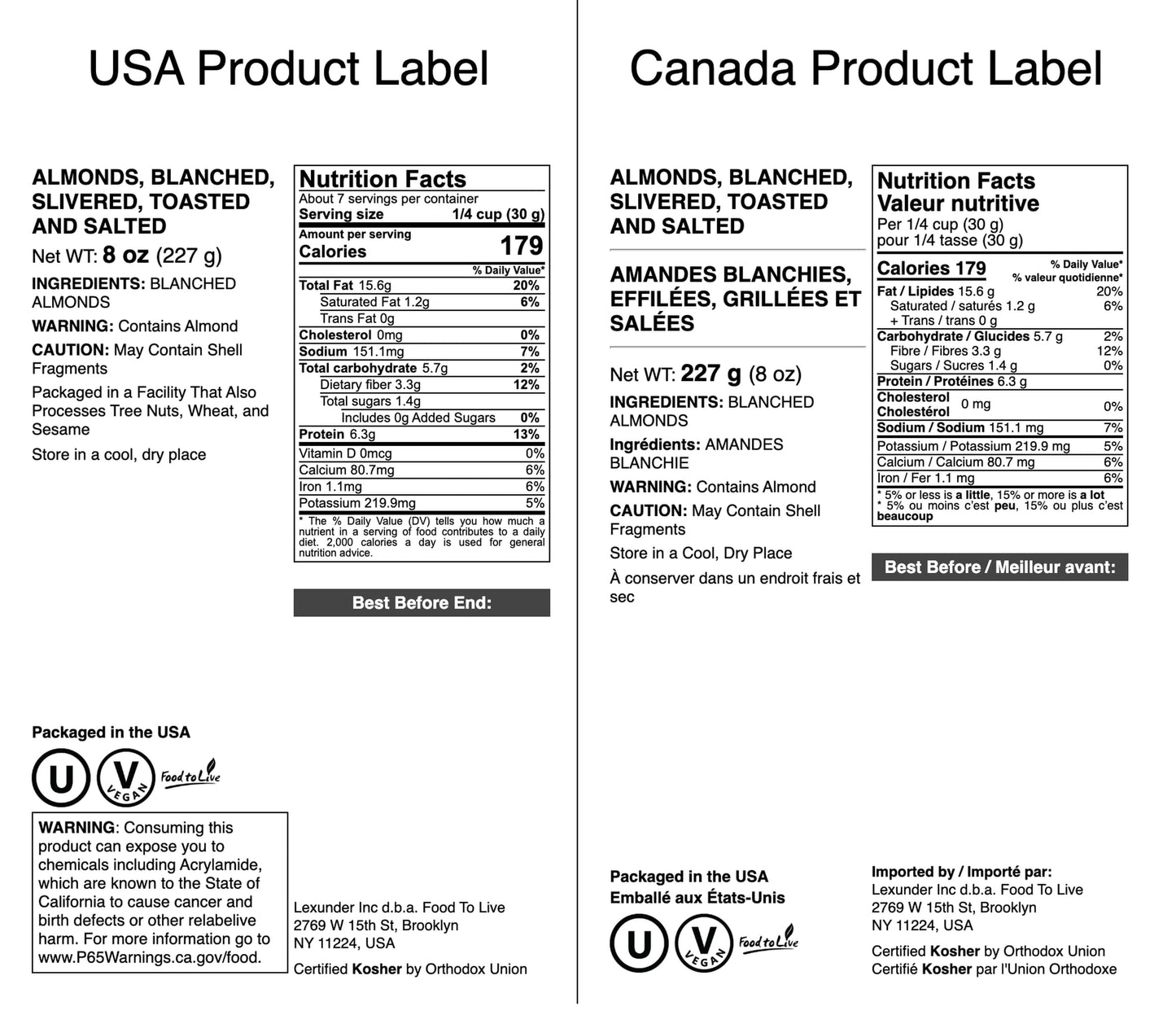 Food to Live Dry Roasted Blanched Slivered Almonds with Himalayan Salt, 8 Ounces - Oven Toasted, Lightly Salted, No Oil Added, P