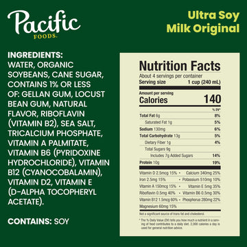 Pacific Foods Original Ultra Soy Milk, Plant Based Milk, 32 oz Carton