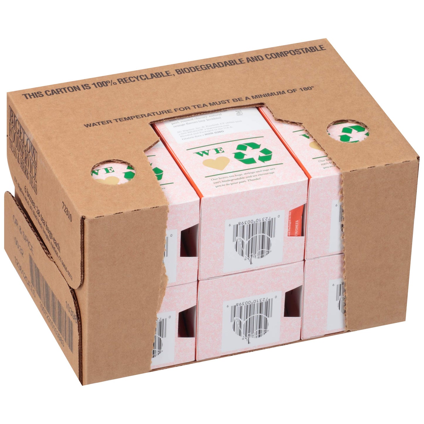 Bigelow Tea Orange & Spice Herbal Tea - 28-Count Boxes, Pack of 6, Caffeine-Free, Foil-Wrapped Bags