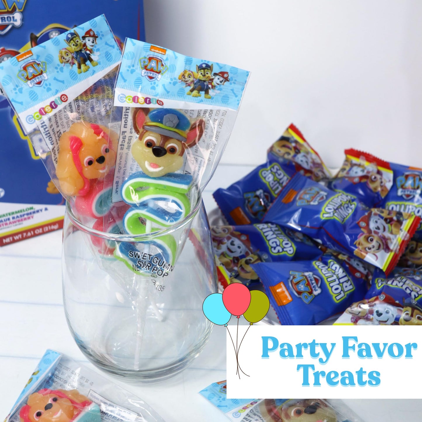Galerie Paw Patrol Gummy Pops Candy, Skye and Chase Characters, Individually Wrapped, 1.23 Ounces, Pack of 4