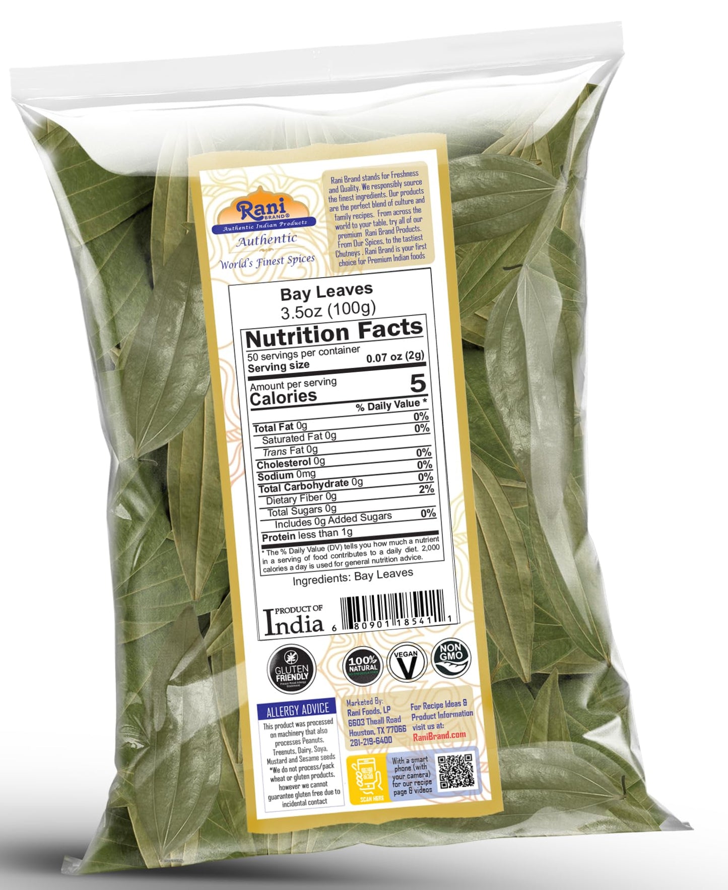 Rani Bay Leaf (Leaves) Whole Spice Hand Selected Extra Large 3.5Oz (100G) ~ All Natural | Gluten Friendly | Non-Gmo | Kosher | Vegan | Indian Origin (Tej Patta)