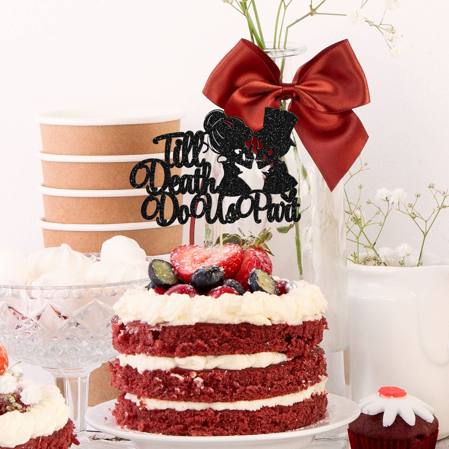 Gyufise Cake Topper Black Glitter Wedding Decoration, Valentines Day Theme, Model ZN0578-23-2, 1pc