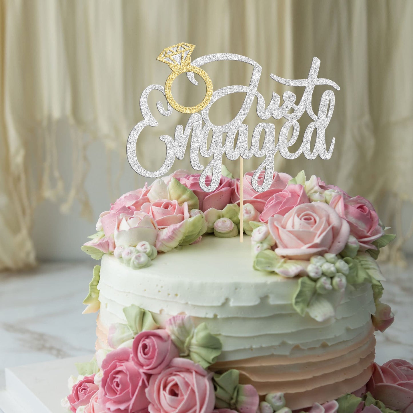 Gyufise Just Engaged Cake Topper Glitter Silver Small Wedding Cupcake Decoration UKZN0552-SL