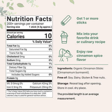 Micro Ingredients Organic Cinnamon Sticks Whole, 2lbs (200+ Sticks) | 2 Stick Size | Raw Cinnamon Spice Flavor & Aroma | Gre