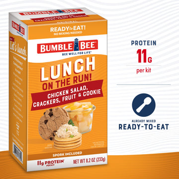 Bumble Bee Lunch On The Run Chicken Salad with Crackers Kit, 8.2 oz (Pack of 4) - Ready to Eat, Includes Crackers, Cookie & Mixe