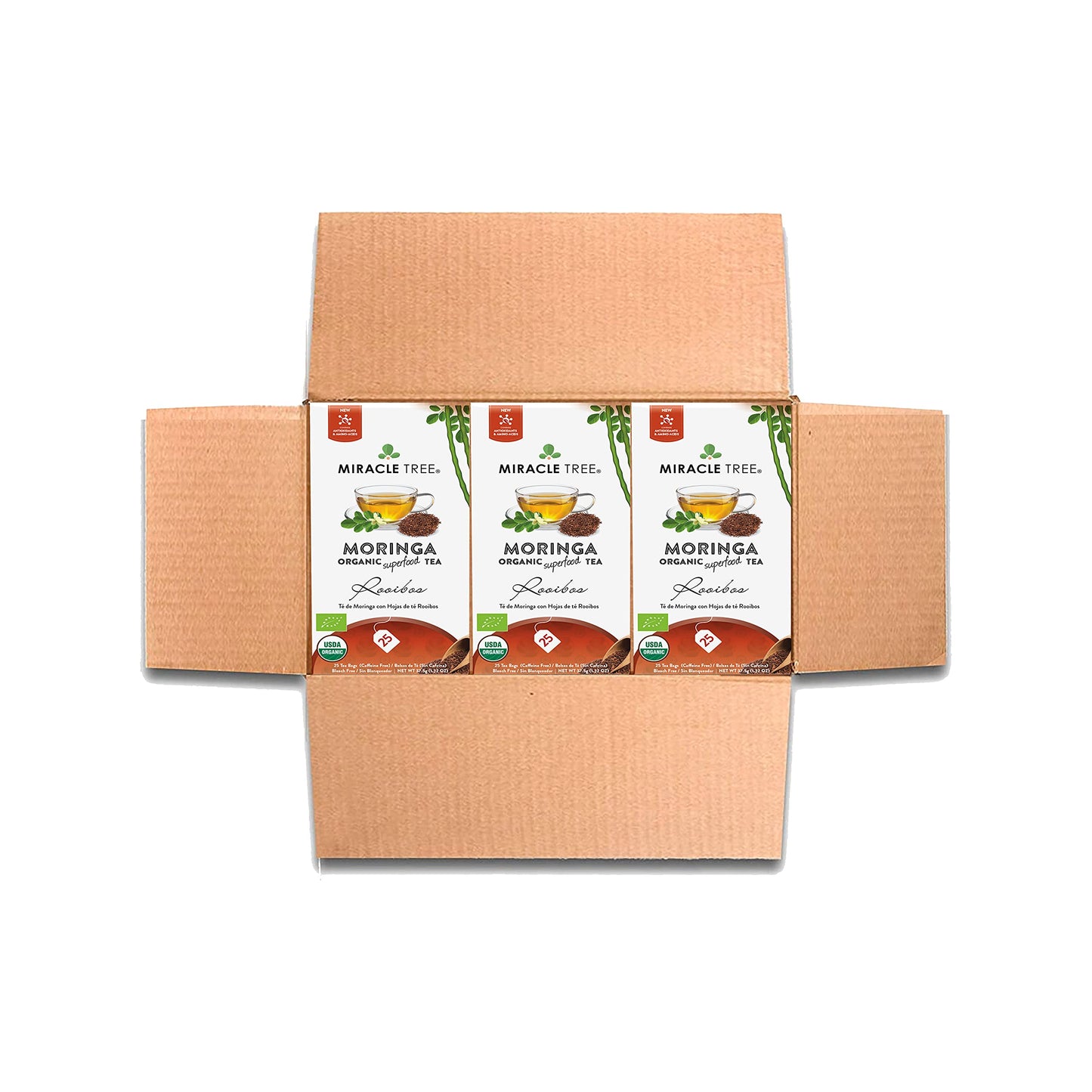 Effectivetree - 3 Count Of Organic Moringa Superfood Tea 25 Individually Sealed Tea Bags Rooibos (Keto Detox Energy/Immunity Booster Vegan Gluten-Free Organic Non-Gmo Energy Blend-Free)