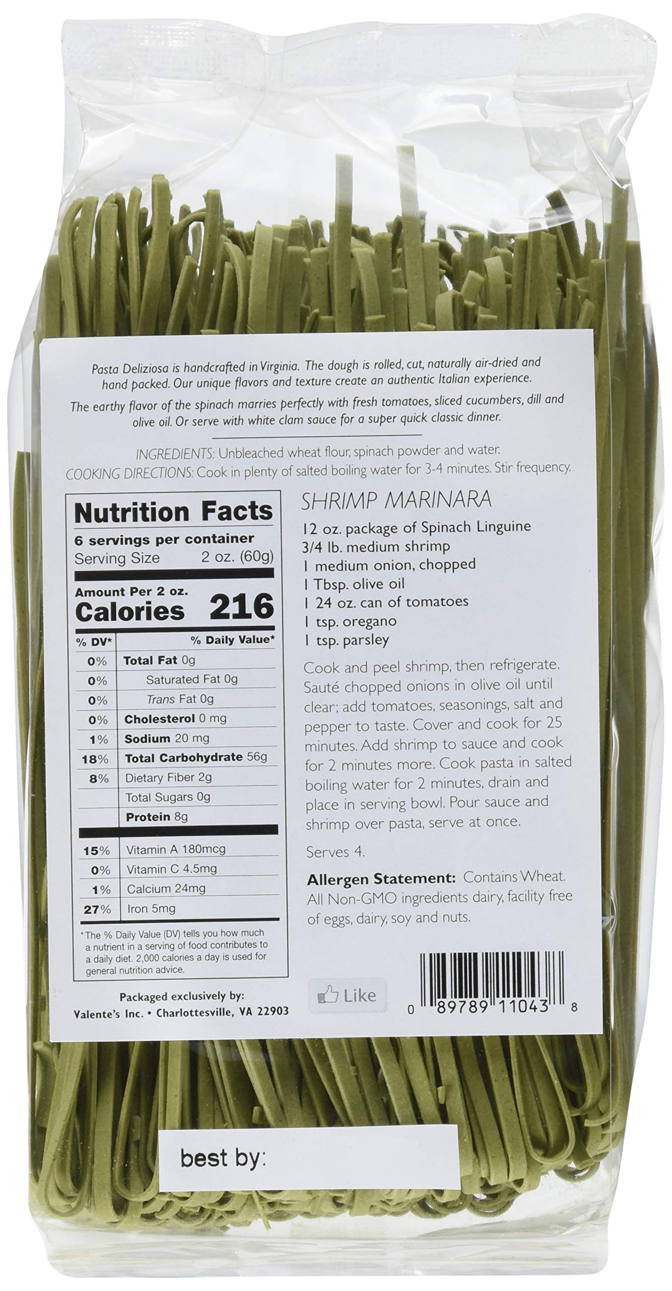 Pasta Deliziosa! Handcrafted Pasta, Spinach Linguine, 12 Ounce