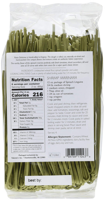 Pasta Deliziosa! Handcrafted Pasta, Spinach Linguine, 12 Ounce