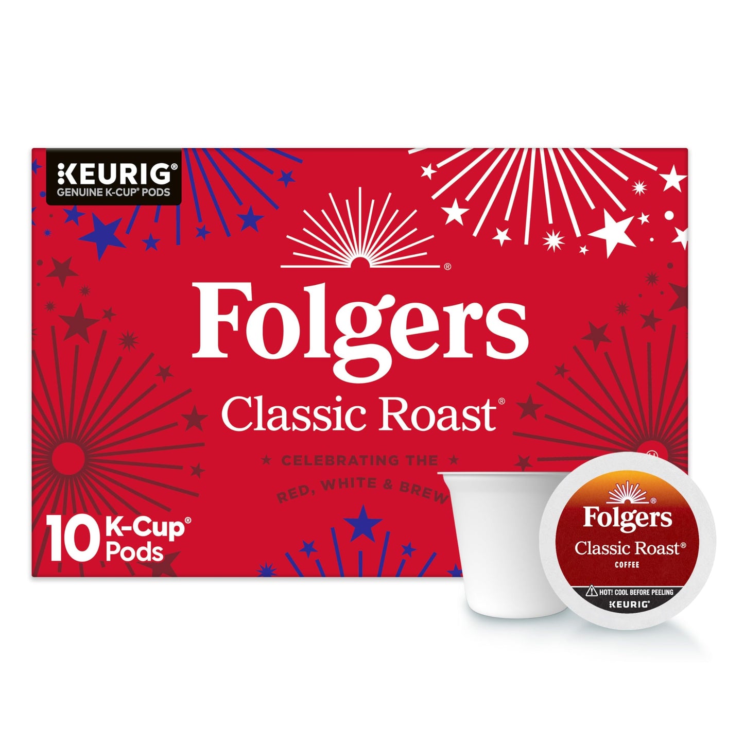 Folgers Classic Roast Medium Roast Coffee, Keurig K-Cup Pods, Limited-Edition Design for Americas 250th Anniversary, 10 Count Bo
