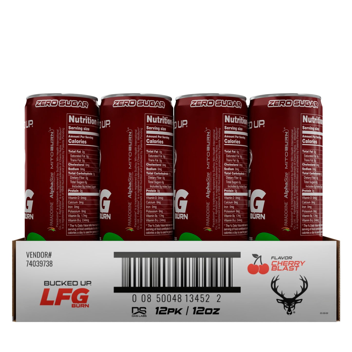 Bucked Up Lfg Burn Energy Drink - Zero Sugar - 12 Pack (Cherry Blast)